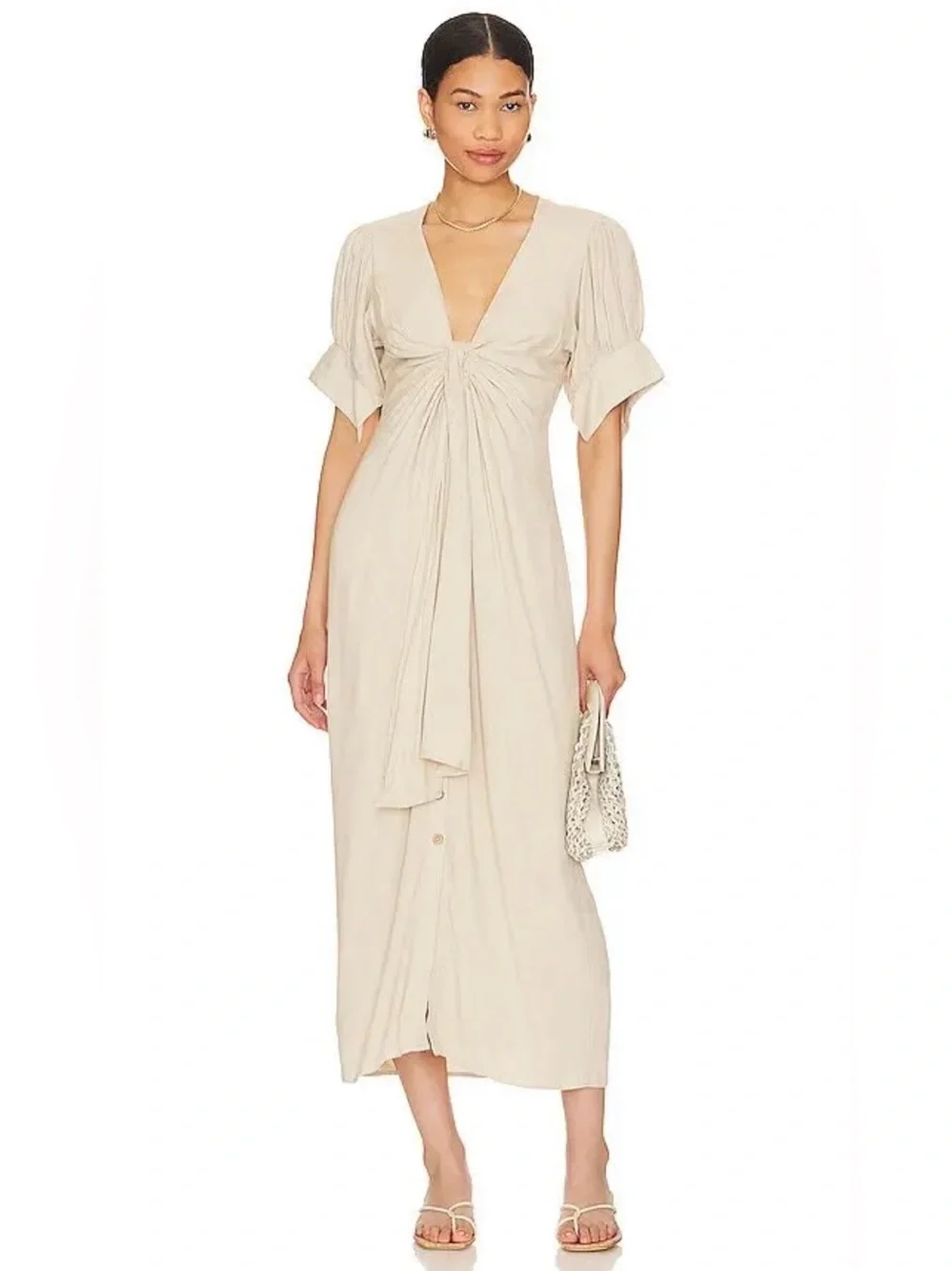 NWT Free People Vintage Summer Midi Dress Beige/Cold Stone Med. Resortwear $98